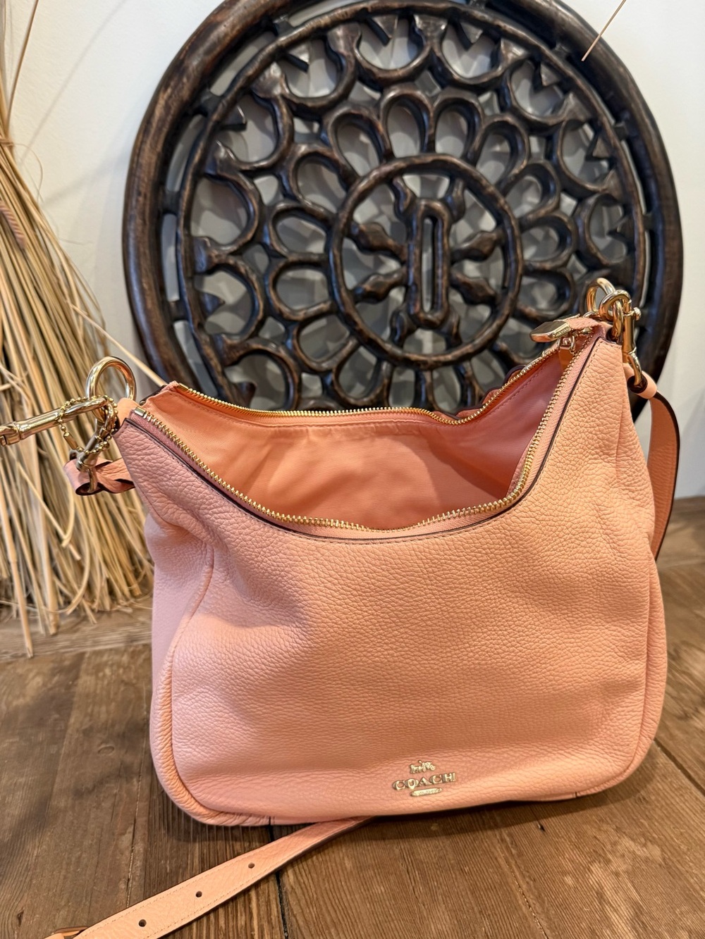 Coach Peach-Pink Pebbled Leather Hobo with Gold Hardware - Picture 14 of 16
